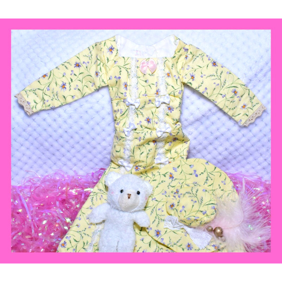 BJD 1/3 Volks Super Dollfie SD16 Girl Yellow Floral Dress Gown Hat Lot - Picture 4 of 9